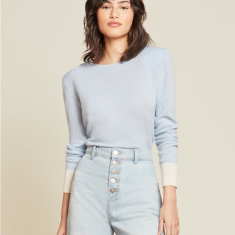 Veronica Beard Light Blue & Cream Cashmere Sweater